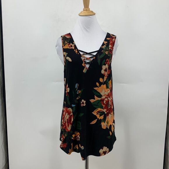 Feiersi Floral Tank Top Womens M Medium Multi Sleeveless Criss Cross Blouse - Picture 2 of 11